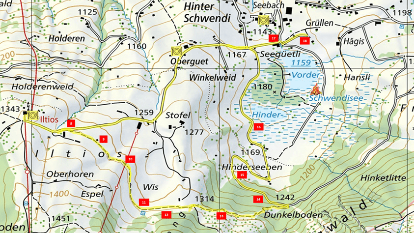 Karte Klangweg Etappe Iltios Schwendiseen Iltios