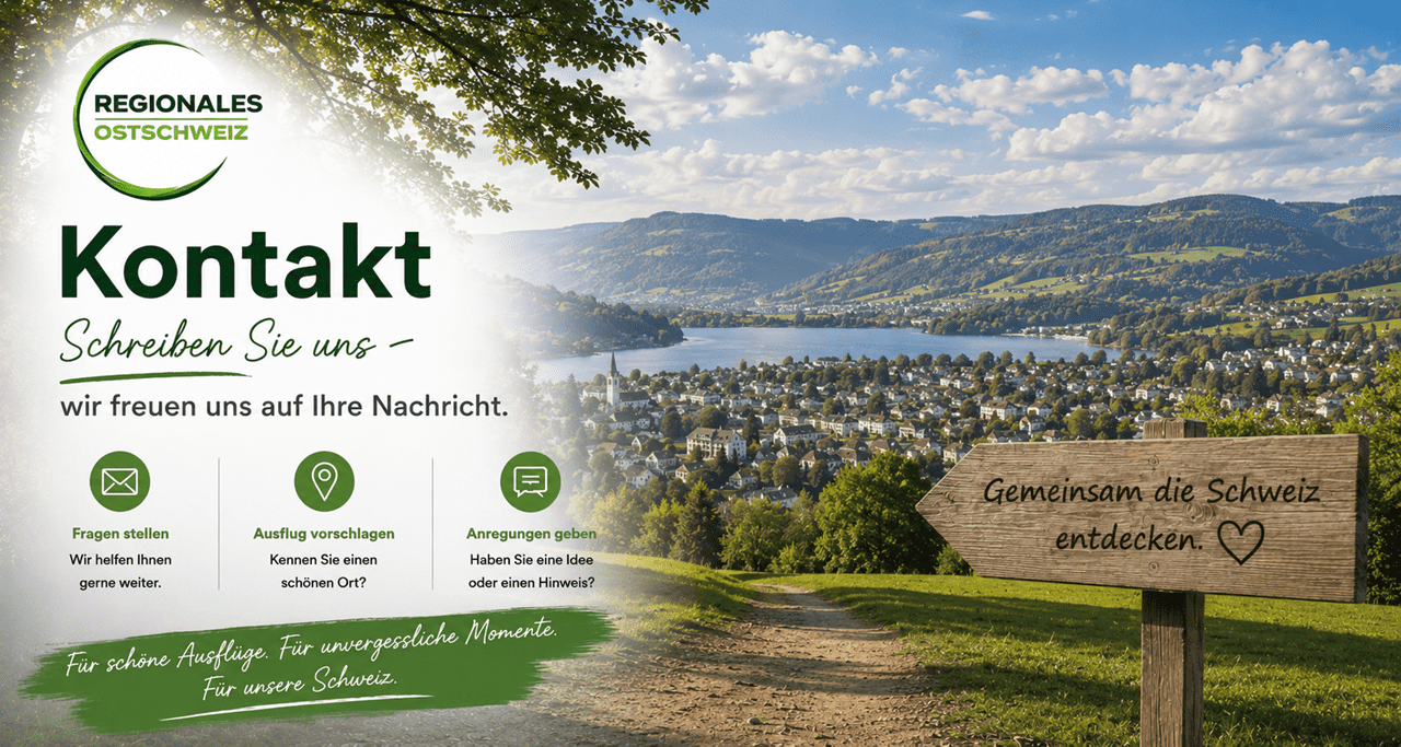 Haben Sie eine Frage zu einem Ausflugsziel, möchten Sie uns einen schönen Ort empfehlen oder haben Sie eine Anregung für unsere Website?  Dann schreiben Sie uns. Wir freuen uns über Ihre Nachricht und über Tipps zu Orten, die man in der Schweiz unbedingt einmal gesehen haben sollte.  Vielleicht kennen Sie einen schönen Spazierweg, eine leichte Wanderung, einen besonderen Aussichtspunkt oder ein Ausflugsziel, das noch nicht auf unserer Website zu finden ist.  Wir freuen uns auf Ihre Nachricht! 